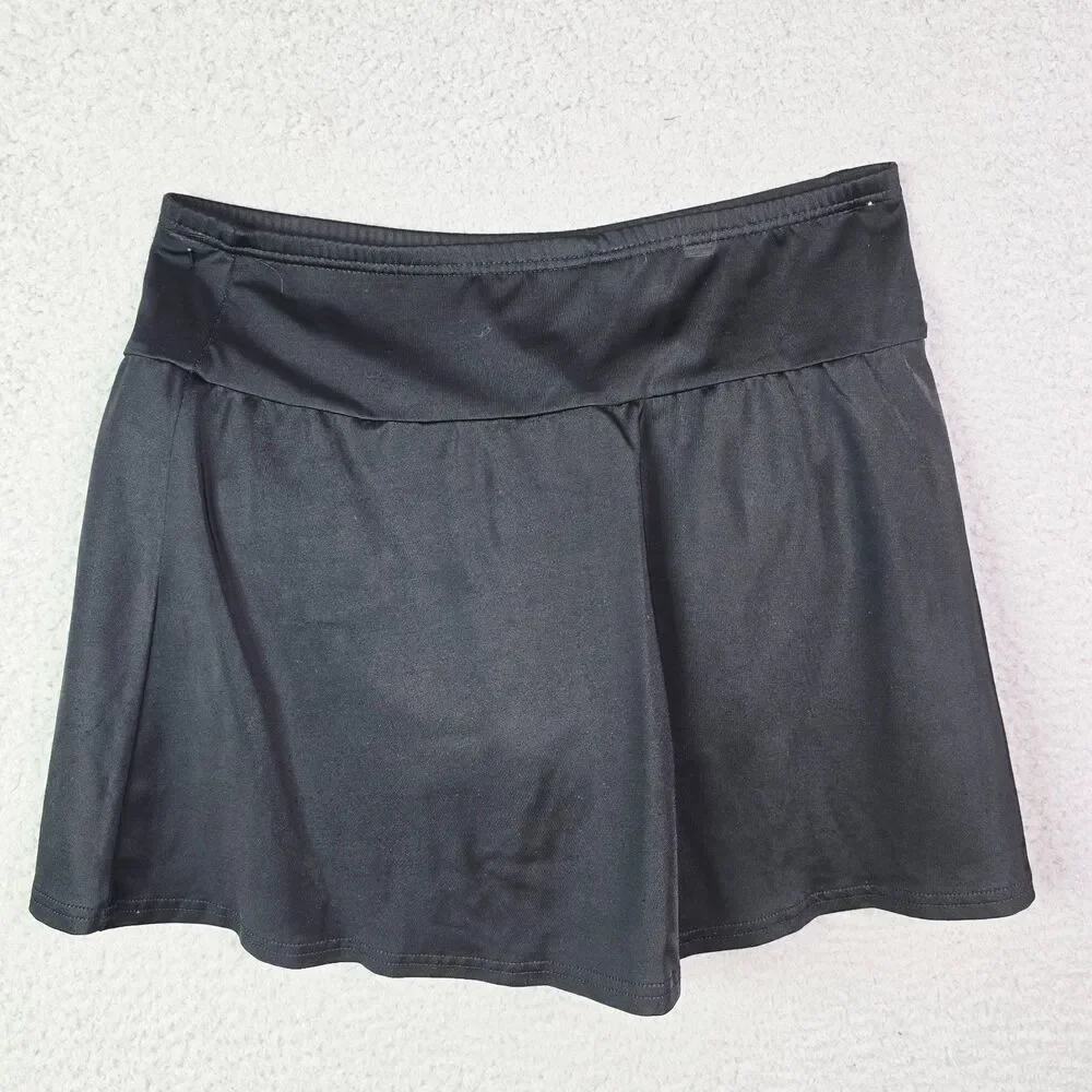 Lands End Womens Swim Skirt 8 Black Beach Swim Bottom Pull On Modest Swimwear